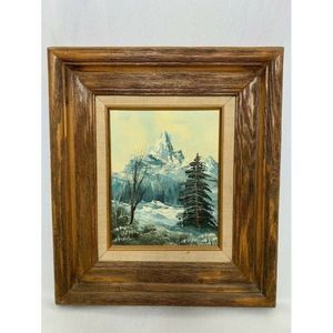 𝅺UNKNOWN Artist Oil Painting Beautiful Snowy Mountain Forest Landscape